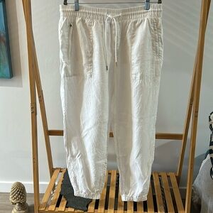 Athleta Cabo Linen Jogger Pants Zip Pockets Drawstring White size 14